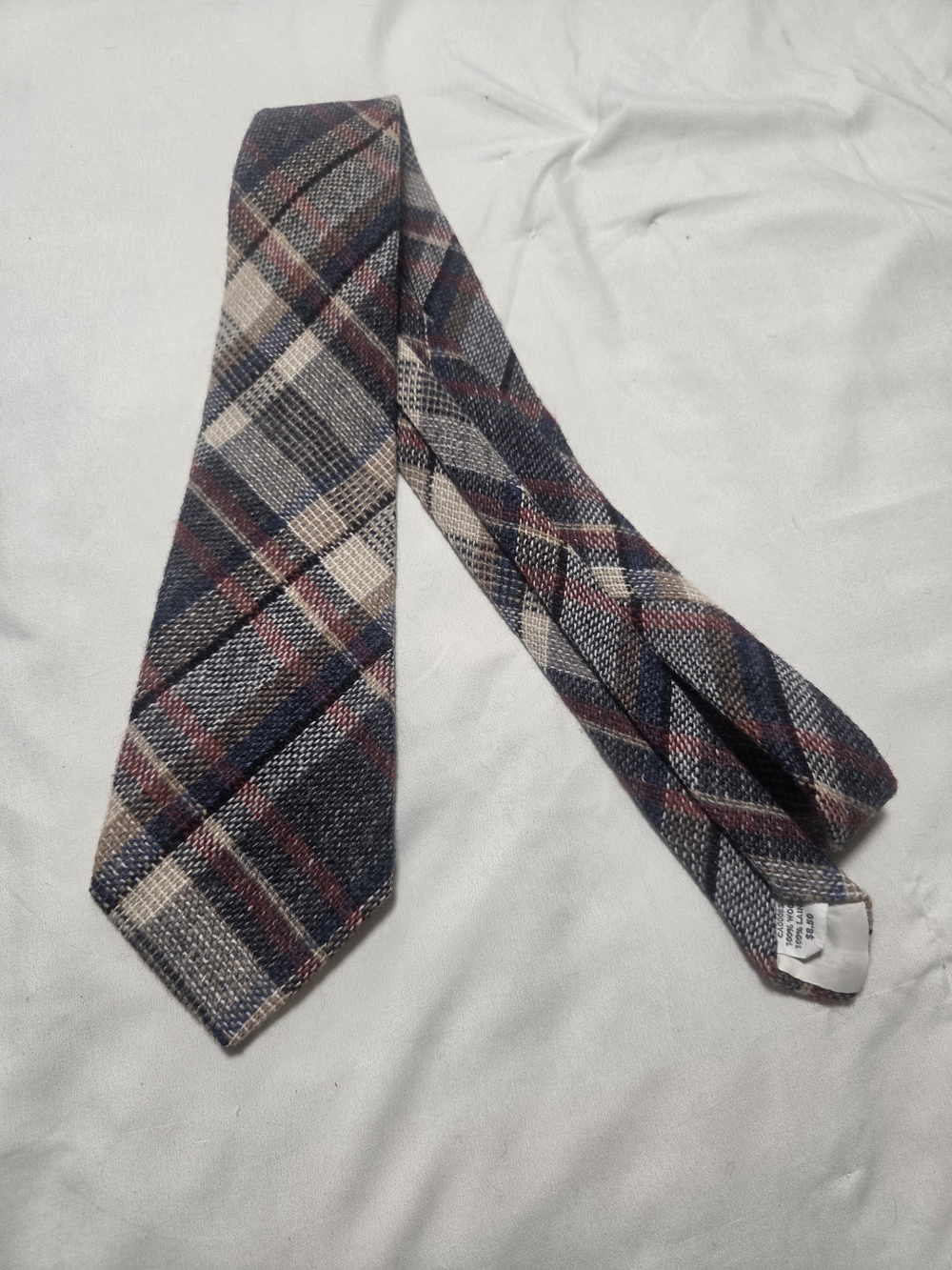 Vintage Plaid Men's Tie in Navy, Gray & Burgundy